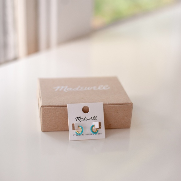 Madewell Jewelry - Madewell beaded hoop earrings turquoise & gold